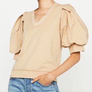 Marie Oliver Taupe 'Viva Popover Poplin Sleeve Leisurewear Top, Size S
